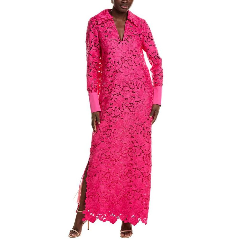 Oscar De La Renta Womens Roses Guipure & Poplin Maxi Dress, Pink